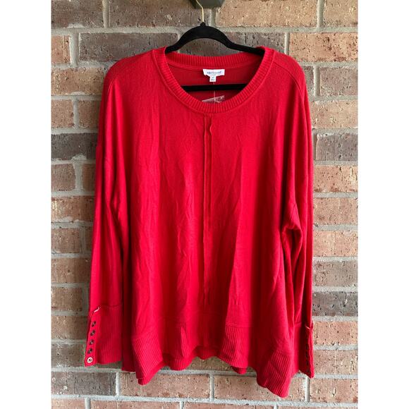 Westbound Tops - Wesbound Long Sleeve Red Woman's Blouse Size 1X